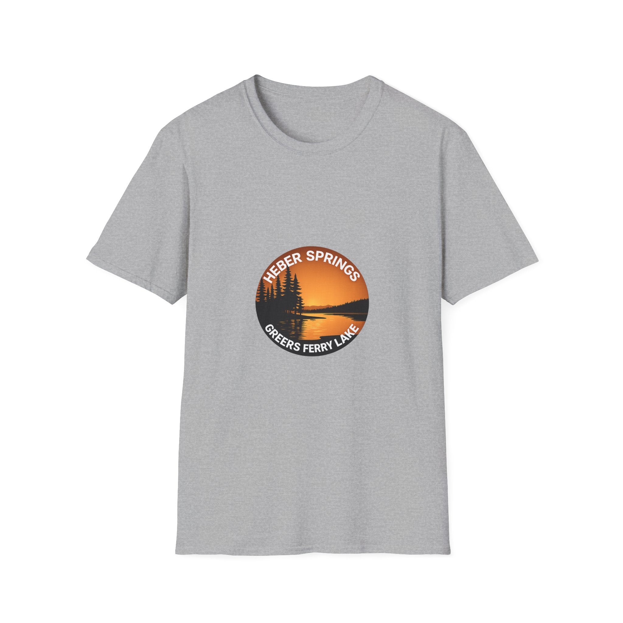 Heber Springs Sunset Tee — Scenic Forest & Lake Graphic T-Shirt