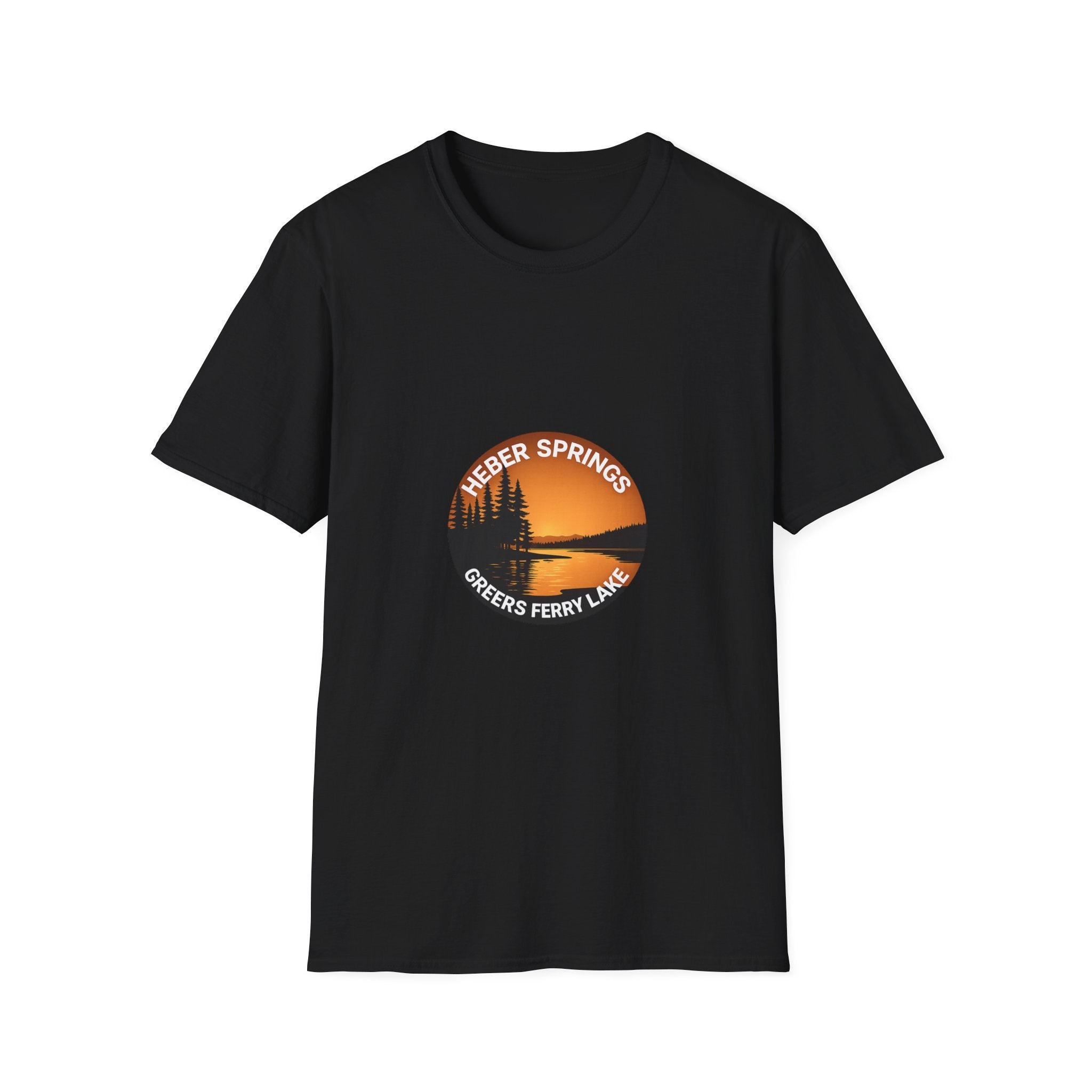 Heber Springs Sunset Tee — Scenic Forest & Lake Graphic T-Shirt