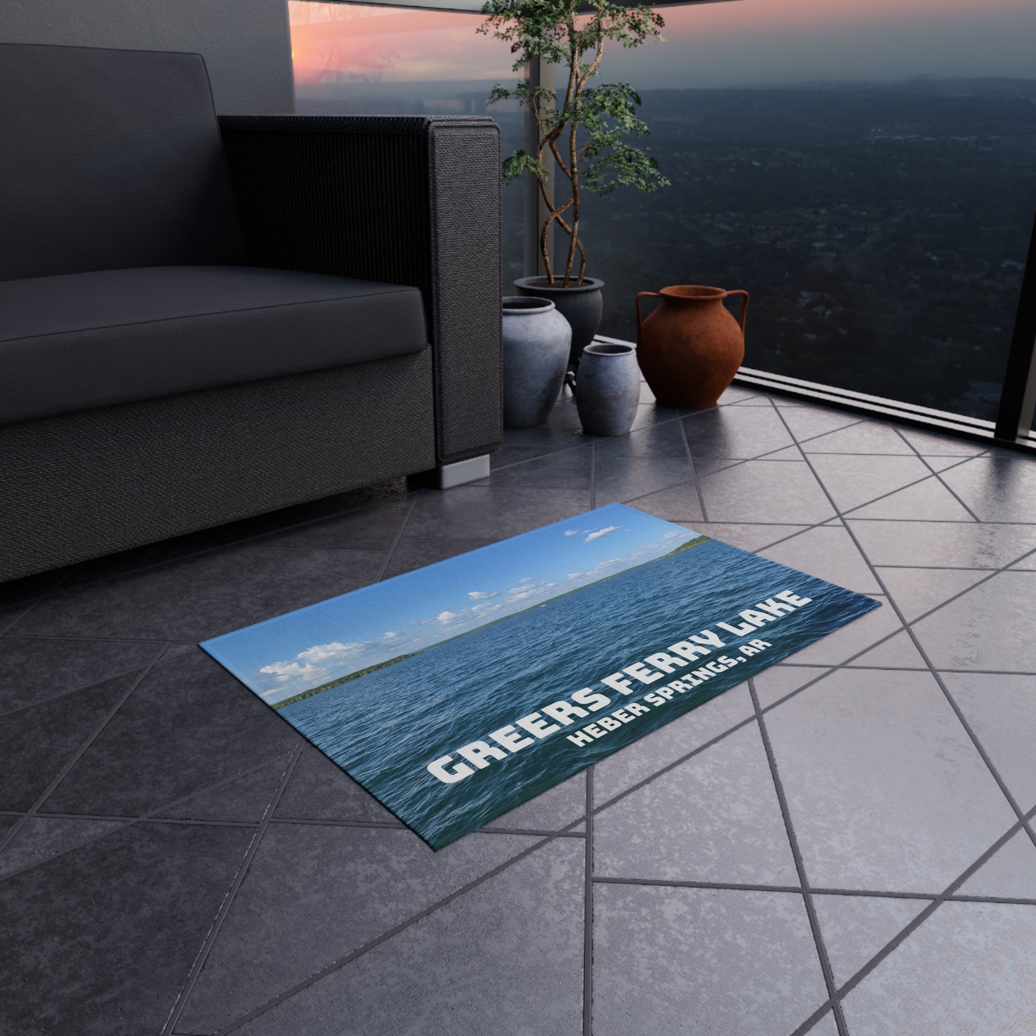 Greers Ferry Lake Outdoor Rug – Heber Springs, AR Scenic Lake View Doormat