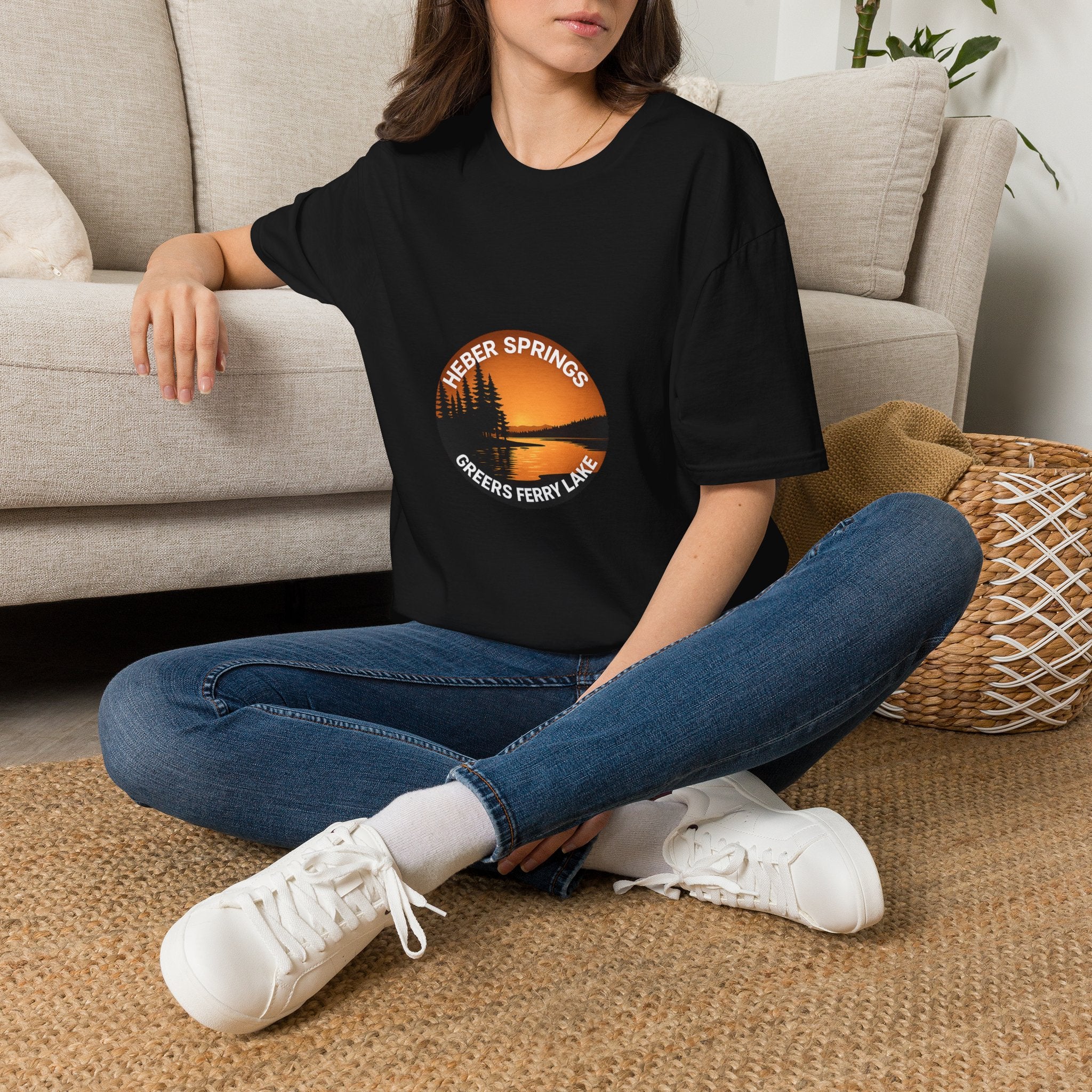 Heber Springs Sunset Tee — Scenic Forest & Lake Graphic T-Shirt