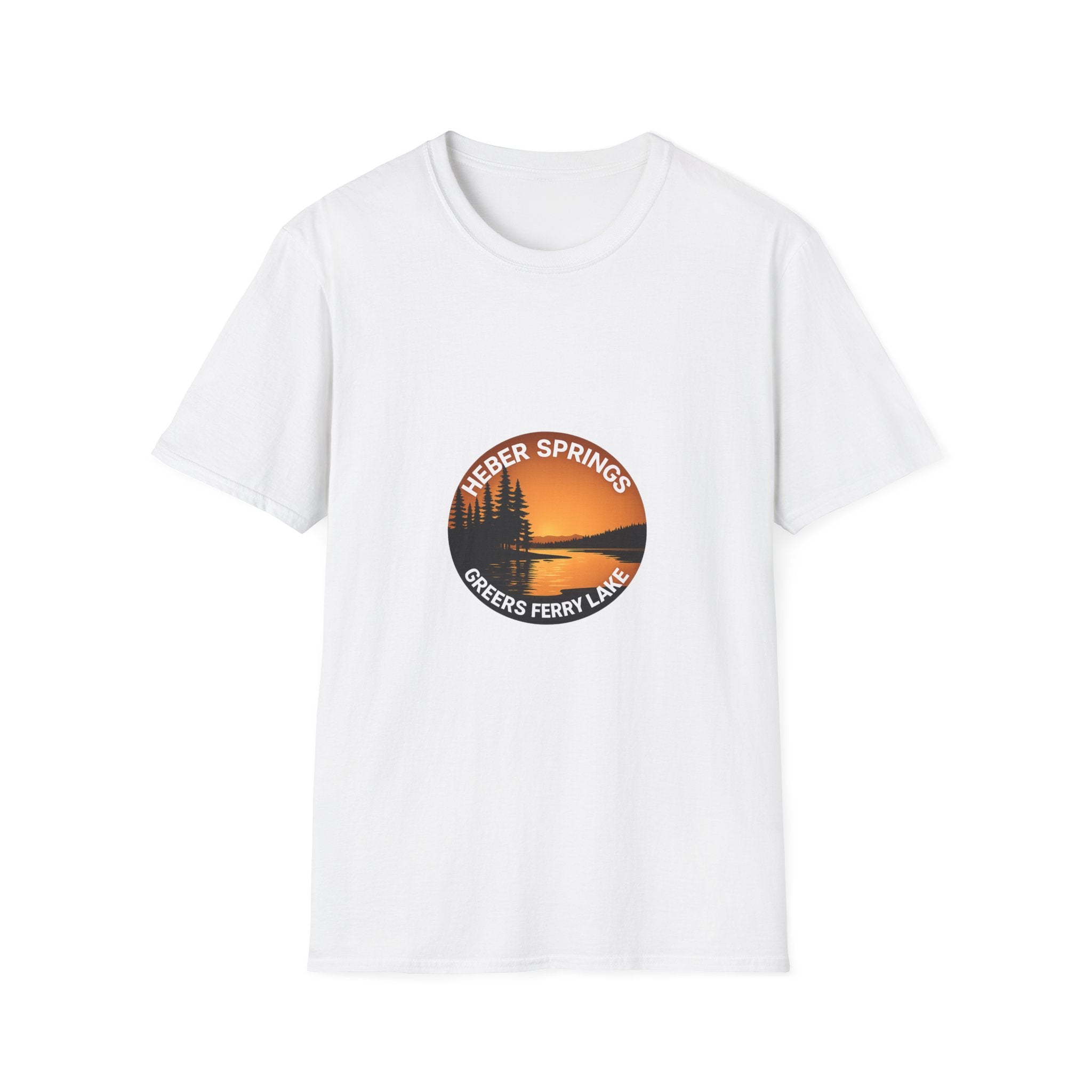 Heber Springs Sunset Tee — Scenic Forest & Lake Graphic T-Shirt